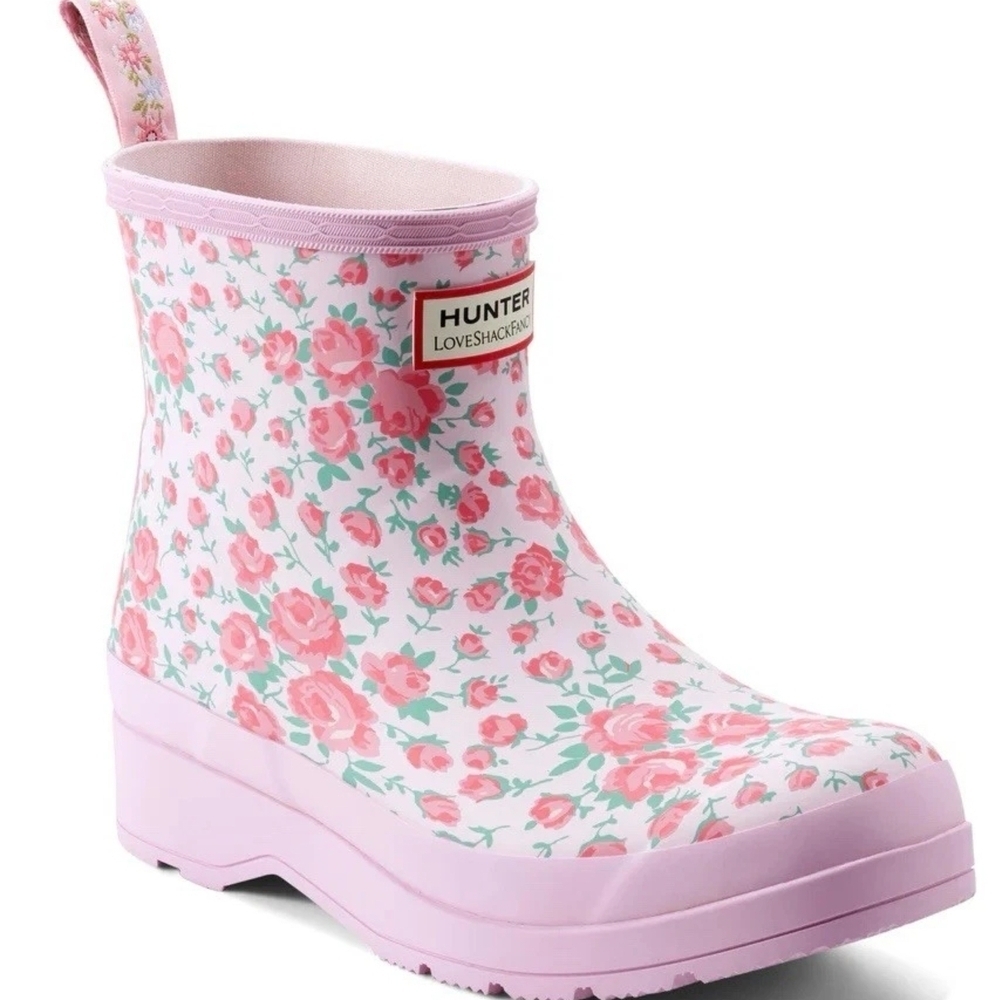 LoveShackFancy Pink Floral Rain Boots